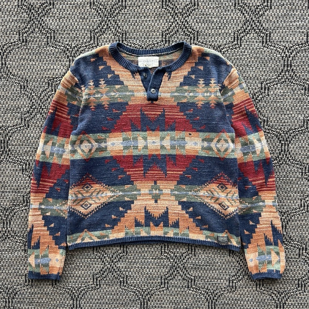 Ralph Lauren Denim & Supply Shirt Men's Medium Aztec Henley Long Sleeve Vtg Y2K